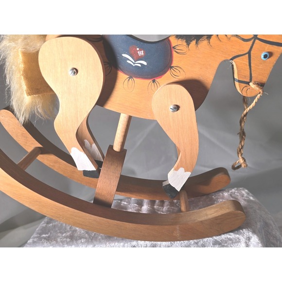 Beautiful Handmade Wooden Galloping Sound Rocking Horse Leather Ears Fur Tail 9" - Picture 6 of 12
